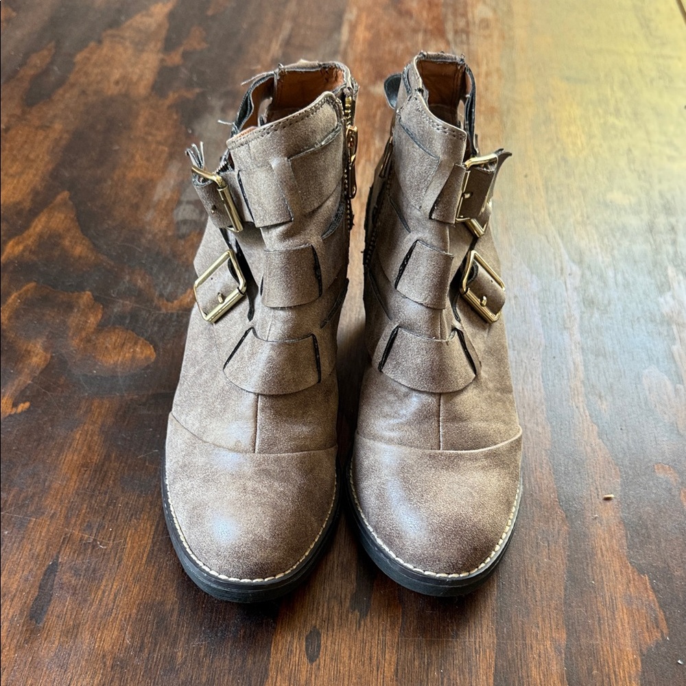 Report Women's Taupe Buckle Ankle Boots